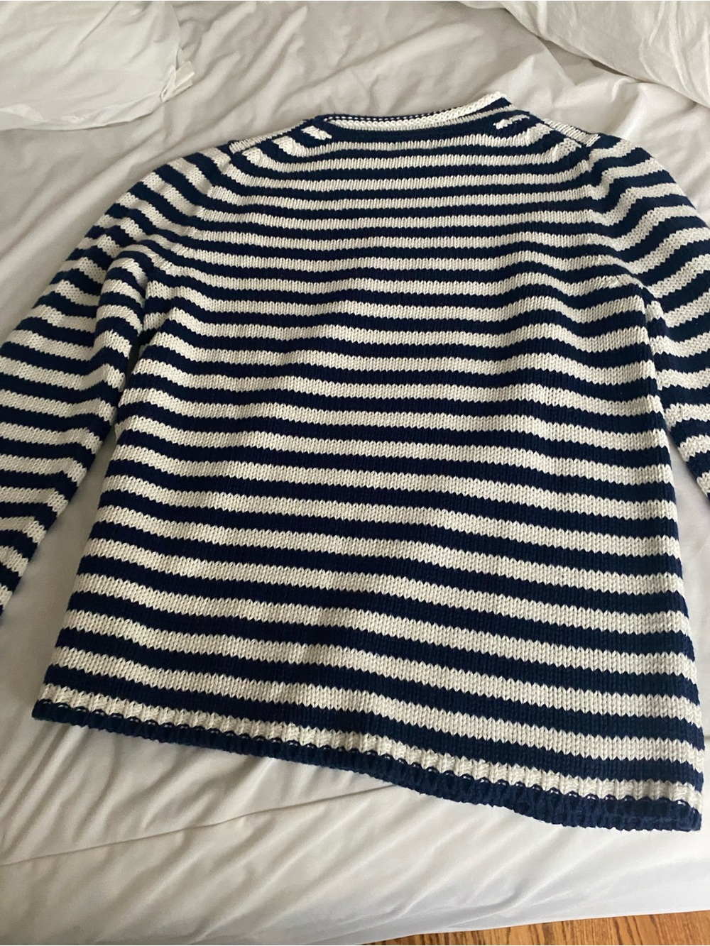 J. Crew Factory Navy and White Striped Crewneck Sweater